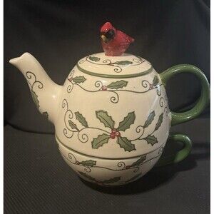 Temp-tations Holly & Berry 3-Piece Tea for One Set with Cardinal Lid